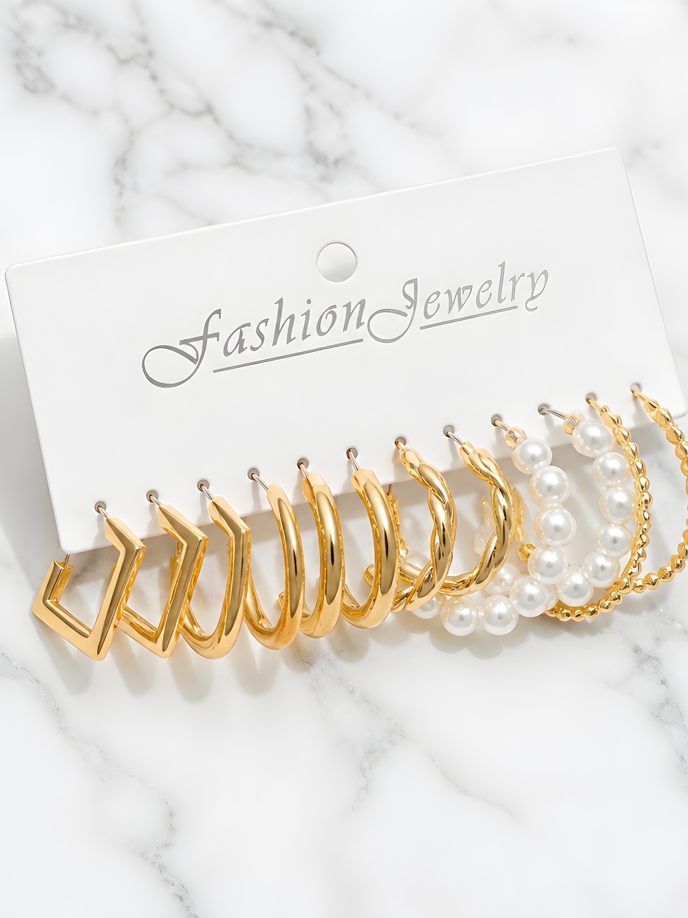 Fashion Jewelry Gold Hoop and Pearl Earring Set